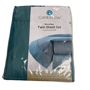 COMFORT BAY‎ Microfiber Twin Sheet Set Green New With Tags in Unopened Package